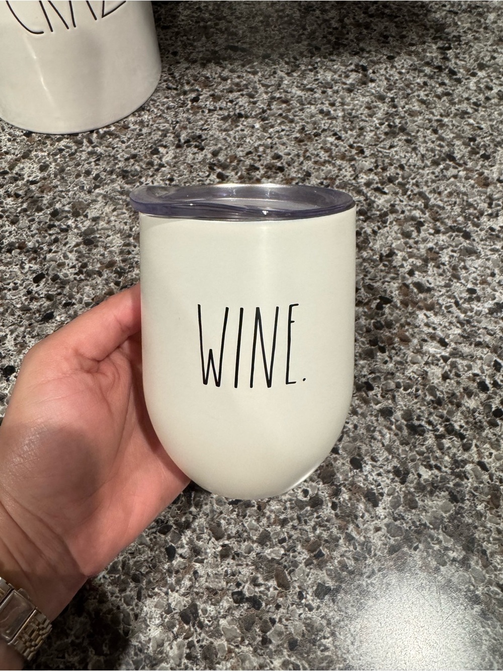 Rae Dunn Cream "WINE” Insulated Stemless Tumbler